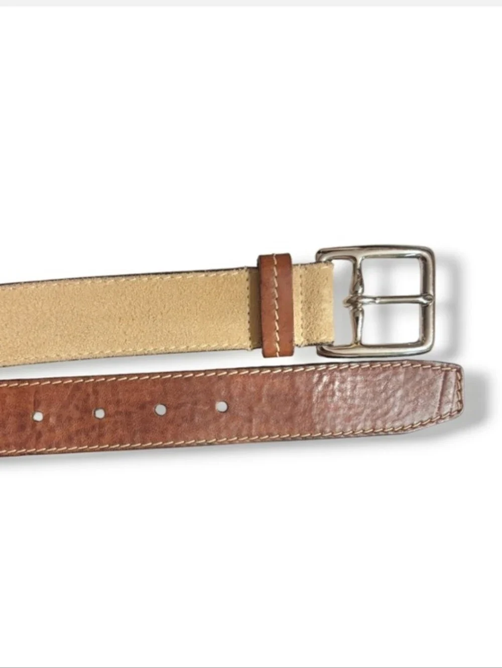 COLE HAAN Two Tone Tan & Brown Suede & Leather Belt Size 40 VINTAGE
